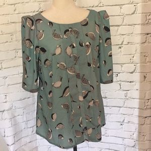 eShakti Custom Turquoise and Black Bird Blouse